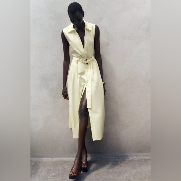 NWT ZARA BELTED POPLIN MIDI DRESS SIZE S - Picture 4 of 10